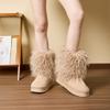 Autumn and Winter Long Haired Mid Length Boots with Thick Soles, Warm Home Cotton Shoes, Casual and Fashionable Snow Boots for Women