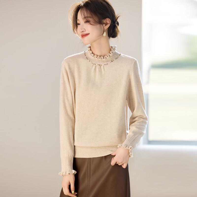 

Srcr Women s 100% Wool Ruffle Trim Knit Sweater