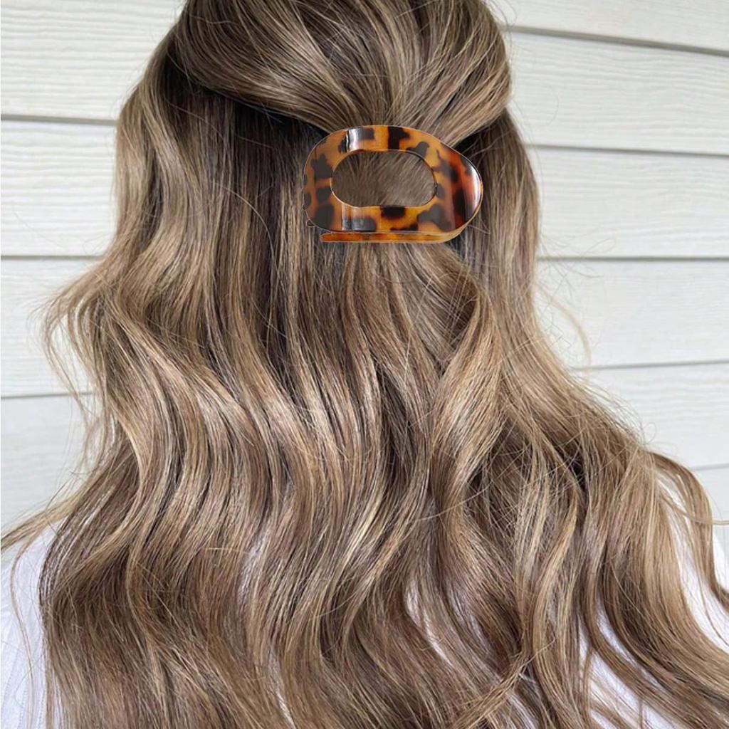 New 1PC Yellow Leopard Oval Plate Hairpin Curved Ponytail Clip Hairpin Flat Duckbill Clip Decorative Hairdressing