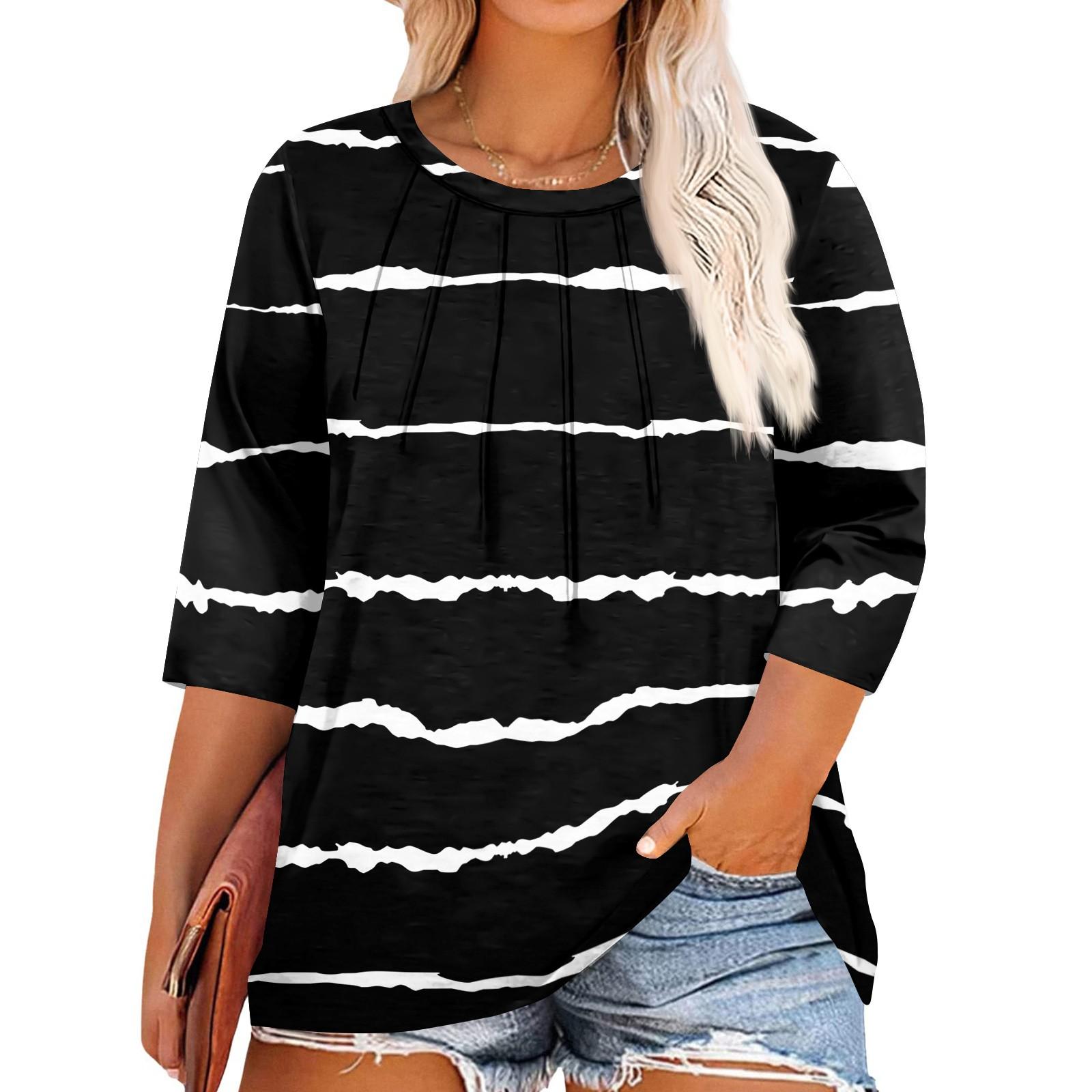 

Женские однотонные топы с круглым вырезом больших размеров, с рукавами 3/4, элегантные рубашки XXXXL чёрный