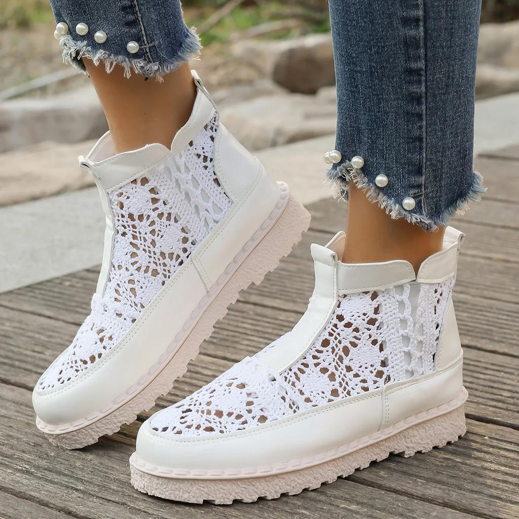 Mode Damenstiefel 2025 Neue Sommer Dünne Atmungsaktive Sandalen Damen Vielseitige Kurze Stiefel Reißverschluss Mesh Aushöhlen Offene Schuhe Zapatos De Mujer