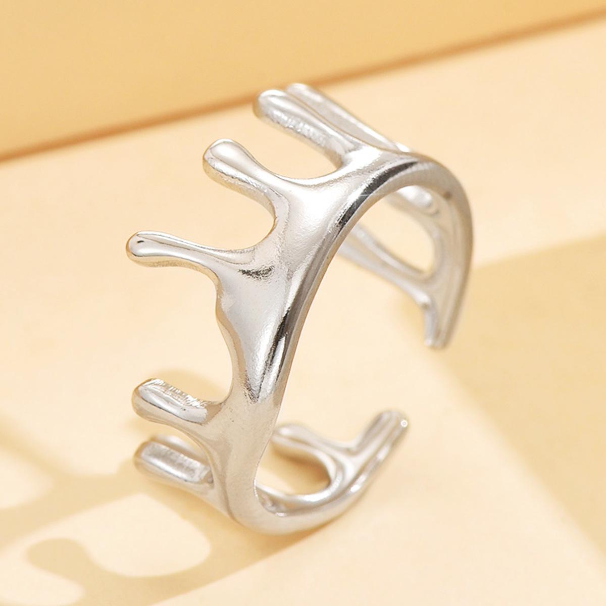 18K Gold Vacuum-Plated Irregular Stainless Steel Ring for Women