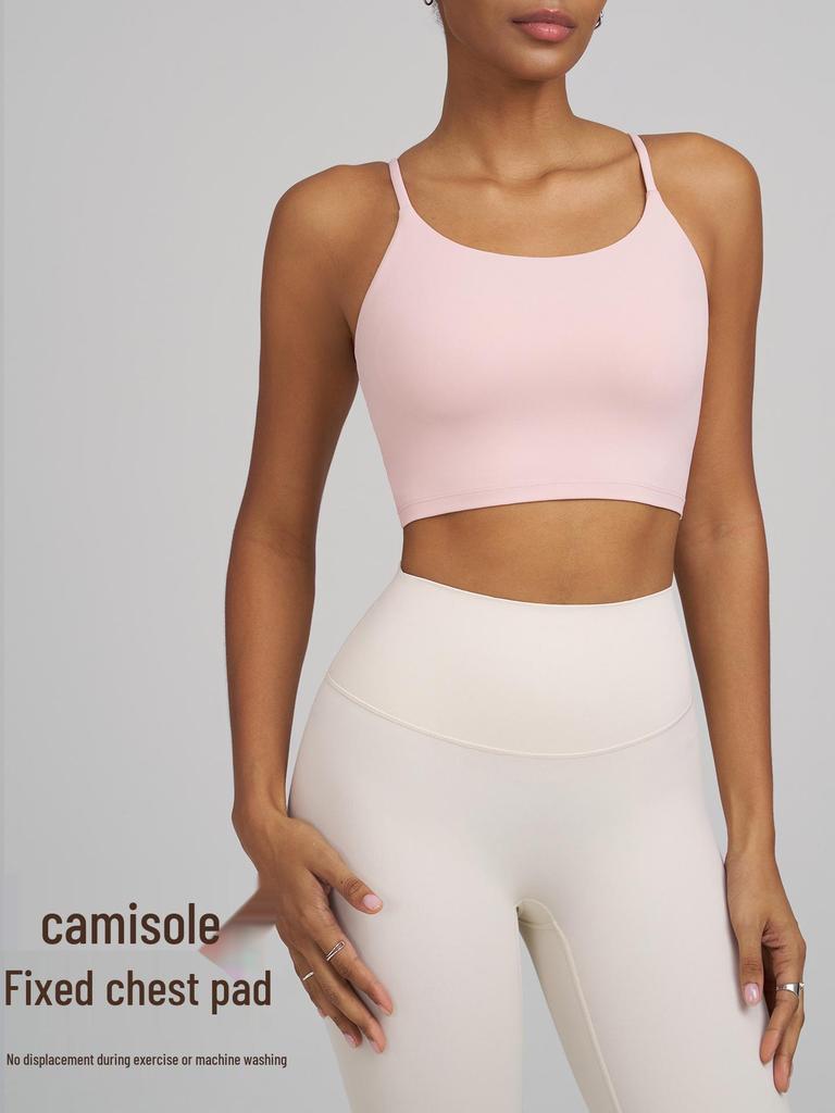 Joomon Mesh Yoga Set: Two-Piece Long Sleeve Quick-Dry Camisole with Integrated Cup Sports Bra