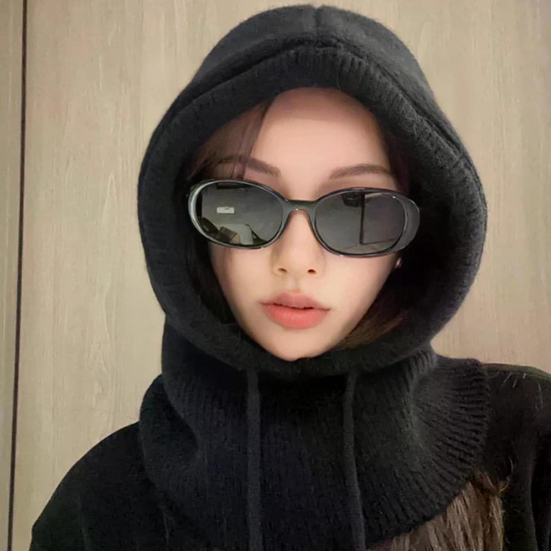 Korean Balaclava Hat Women's Winter Warm Hat Scarf Couple Style Wool Knitted Hat
