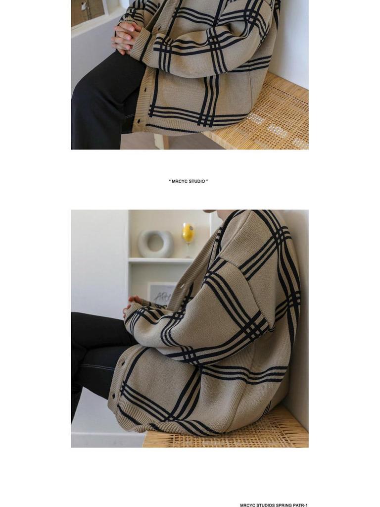 Autumn Men's Trendy Hong Kong Style Knit Cardigan - Loose Fit Sweater