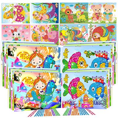 4/8/12pcs Cartoon Diamond Crystal Mosaic Sticker Painting Hanmade DIY Color Diamond Painting Paper Creative DIY Art Kits