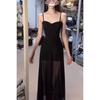 Black Knit Dress For Women With Lace Mesh Detailing And Slim Fit For Spring Fashion