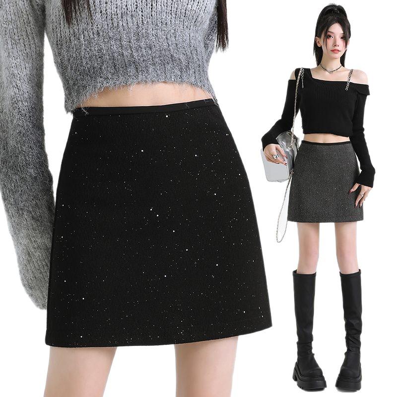 2025 Hochwertiger Koreanischer Stil A-Linien Woll-Kurzrock: Herbst Winter Pailletten, Vielseitig, Schlankmachend für Damen