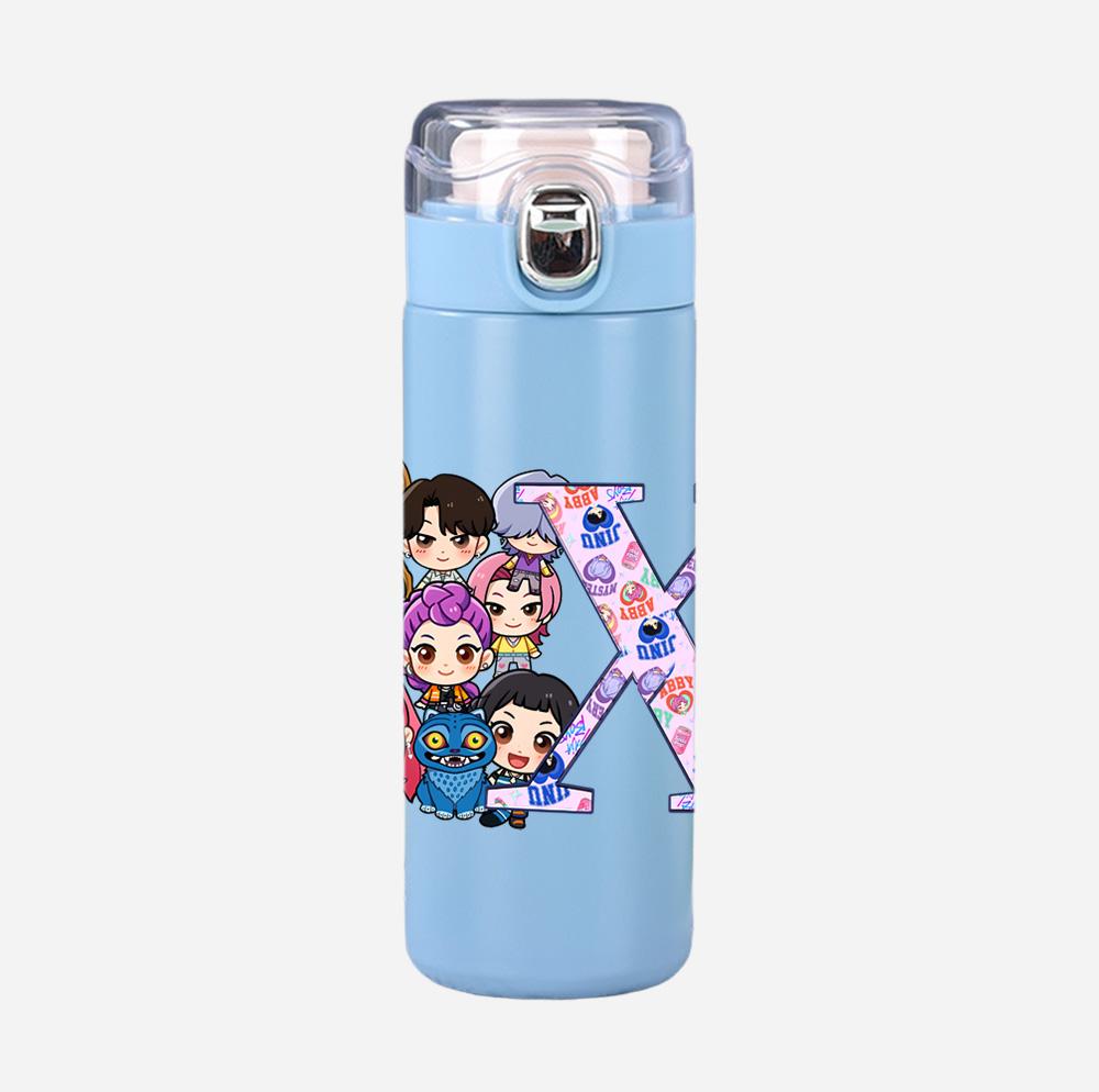 Anime K-Pop 26 English Letter Demon Hunters Printed 400Ml Water Bottle Thermos Cup Portable Stainless Steel Leak Proof Camping Water Cup Kid Gift