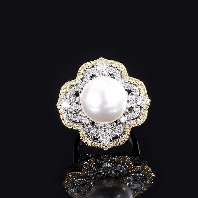Jewelry Inlaid Gold, White Beads, Light Gold Color Separation, Diamond Inlaid Ring, Electroplating 14Mm
