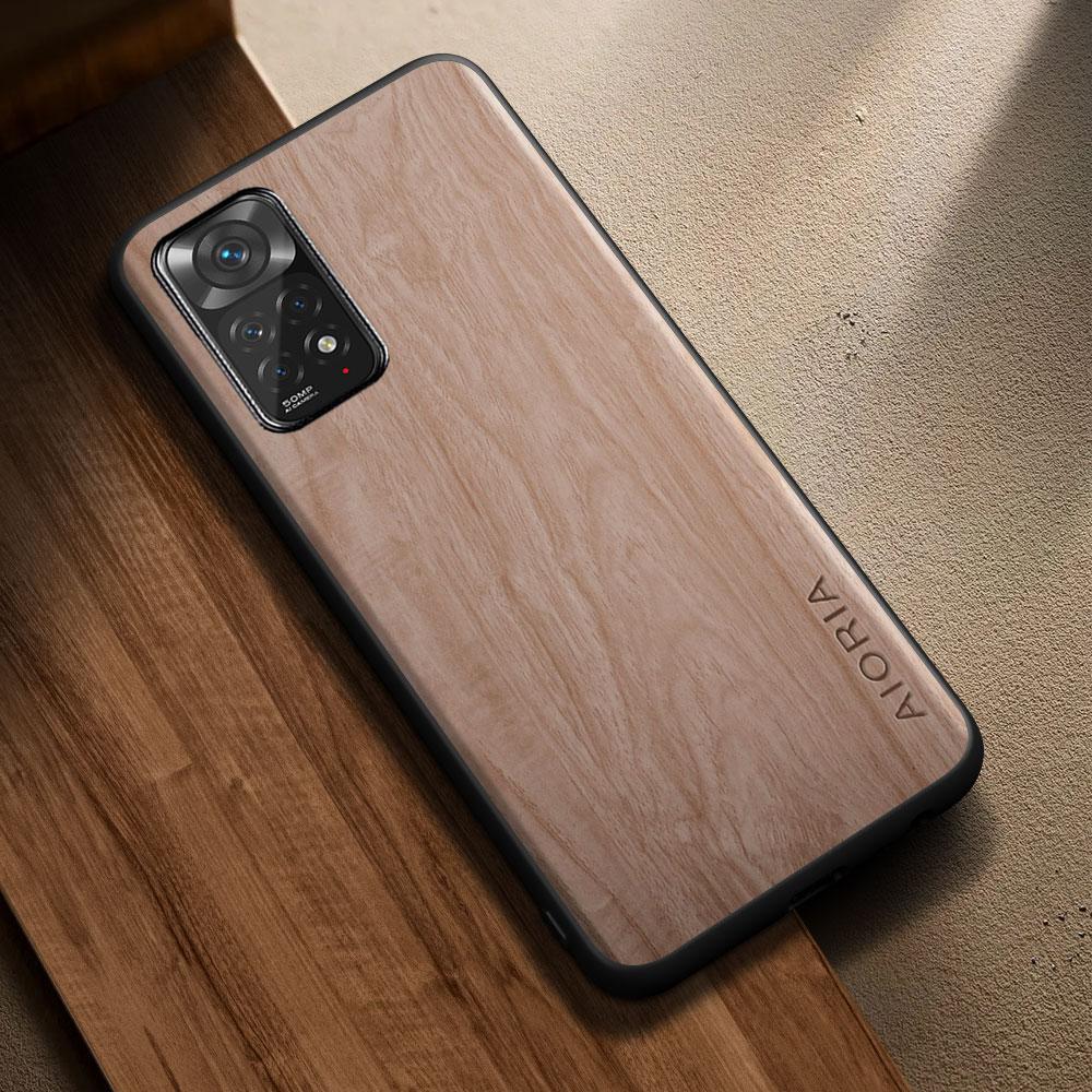For Xiaomi Redmi Note 11 10 Pro Plus Max 11S 10S Case Capa Funda Simple Stylish Wooden Pattern Pu Leather Phone Cover Coque