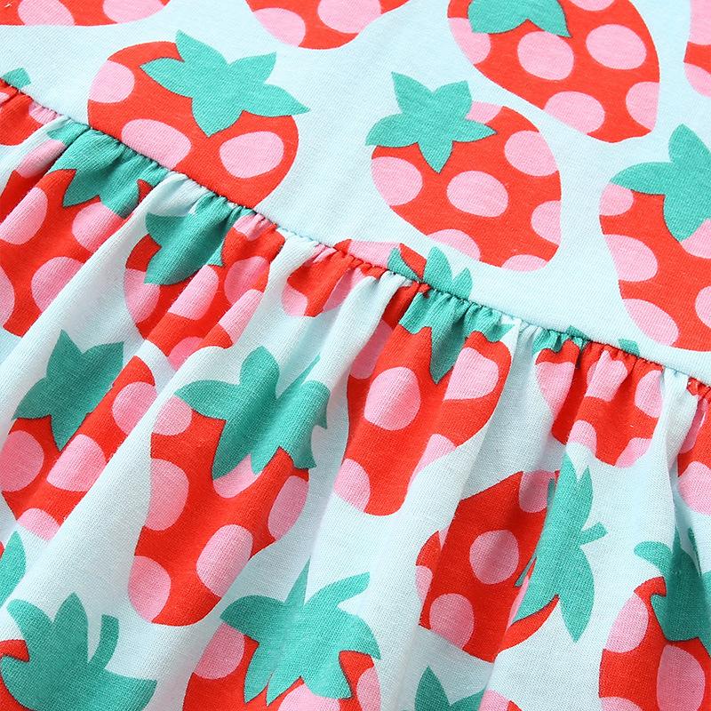 Strawberry Print Girls' Knitted Cotton Sleeveless Princess Dress for Young Children
