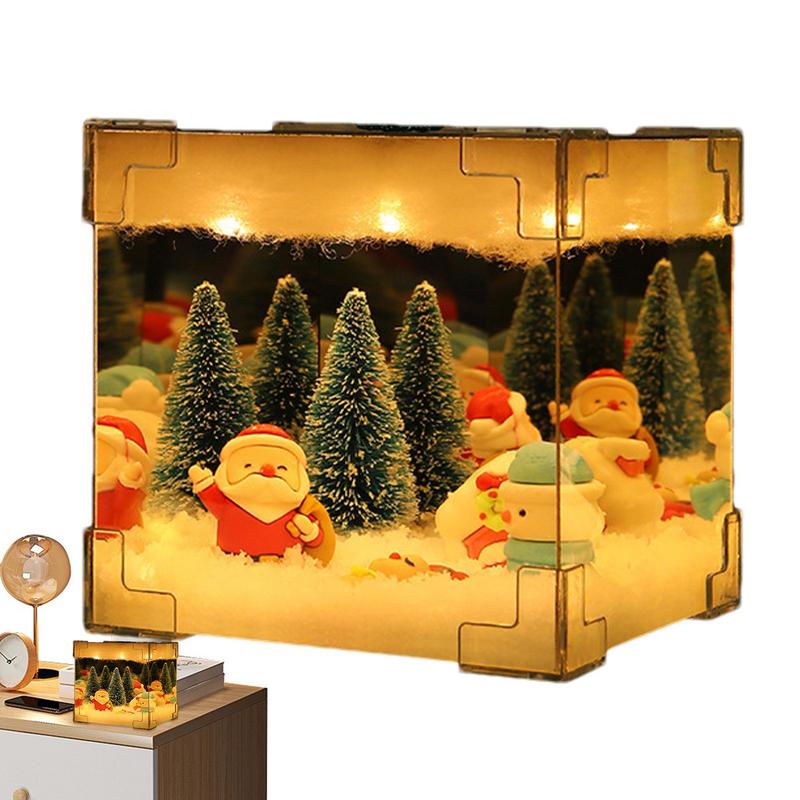 Santa Claus Night Light Cube Design Home Christmas Snow Scene Decor Elegant Christmas Lighting Decorations For Indoor Festive