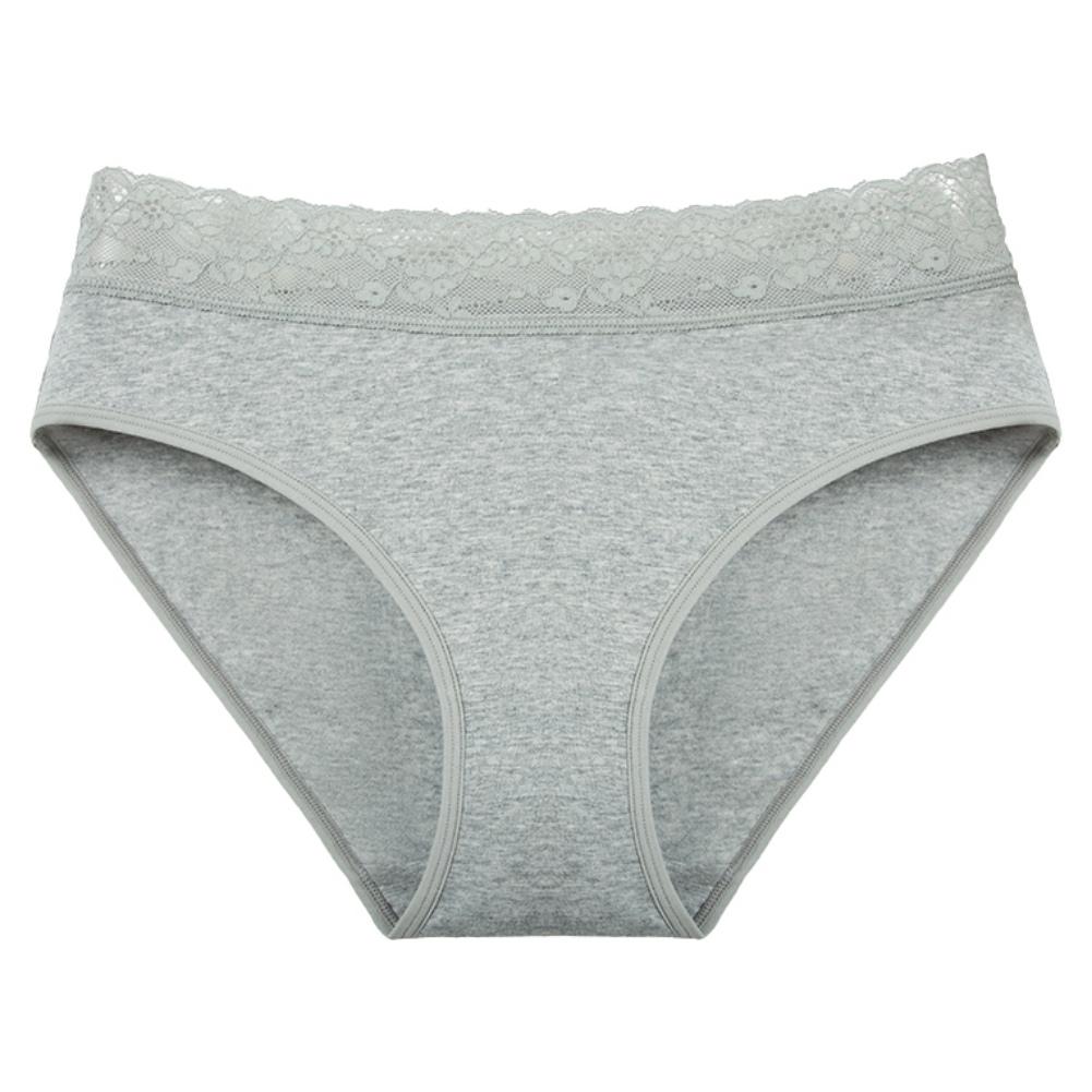 Women's Sexy Mid-Rise Cotton Lace Waistband Briefs High Elastic Soft Breathable Invisible Underwear Solid Casual Panties