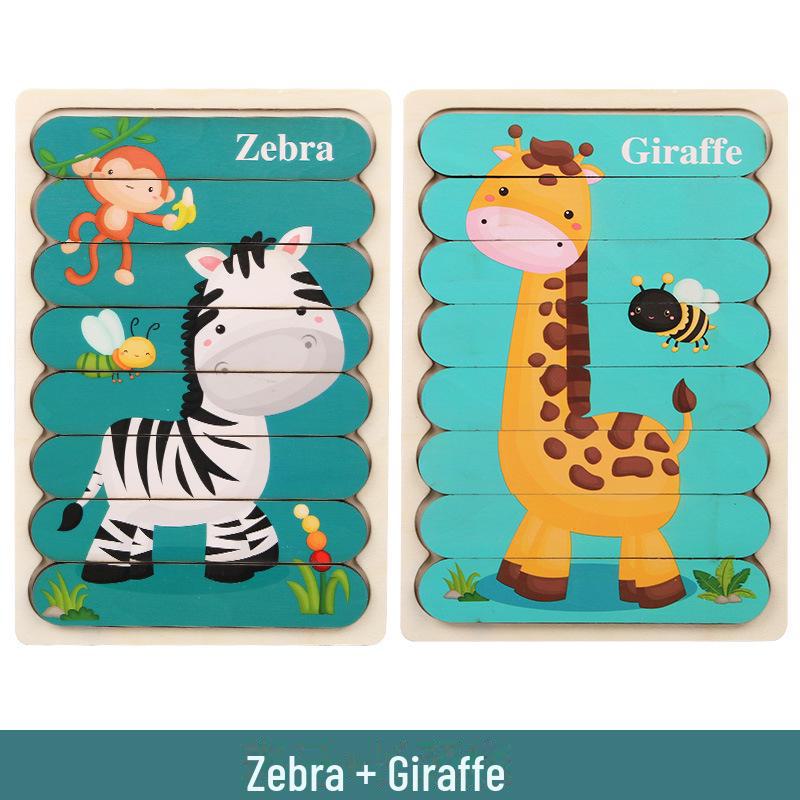 

Креативная деревянная двухсторонняя головоломка для раннего развития: Мультяшные животные, дорожное движение и фрукты