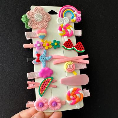 Ensemble d'épingles à cheveux pour enfants, 14 pièces, mignon, fleur, Fruit, Animal, couleur bonbon, décoration de coiffure