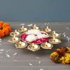 Urli Decorativo de Flor Metálica Dourada Feito à Mão com 10 Diyas | Tigela Urli para Decoração de Casa com Flores Flutuantes | Itens de Decoração de Diwali para Decoração de Casa