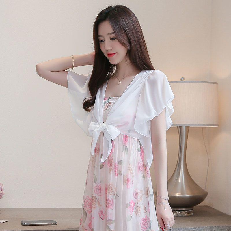 Korean Style Chiffon Shawl Cardigan - Short Sleeve, Lightweight, Versatile Sun Protection Outerwear for Women