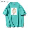 Shellsuning Cartoon Printing T-shirt Women Summer Fashion Casual Simple Short Sleeve 100% Cotton Soft Tees Female Oversized Basic Couple Tops