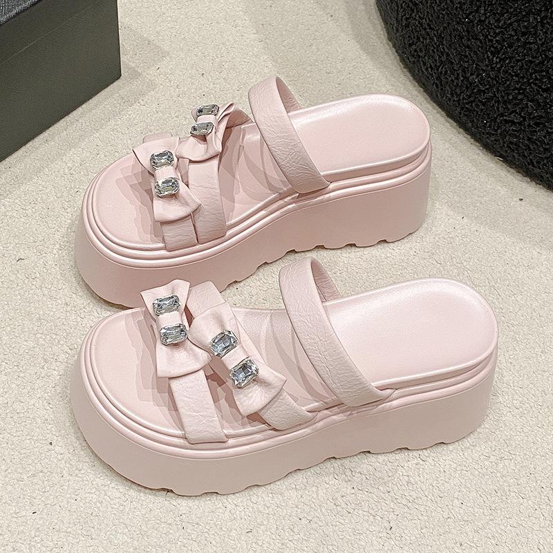 

Thick-soled small man increases height, cool slippers, fairy wind butterfly open toes, and wears casual vacation beach shoes 39 розовый