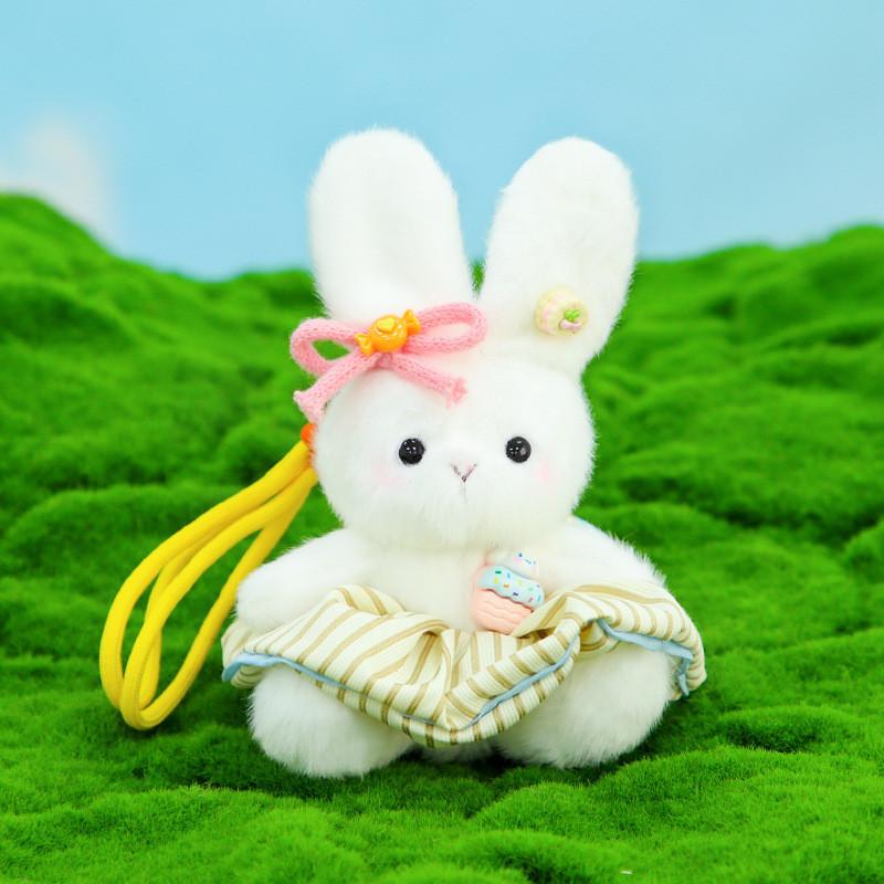 Dress Rabbit Striped Bear Plush Keychain Cartoon Stuffed Animal Keyring Gift
