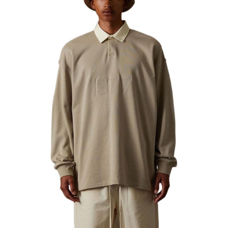 Fear of God Essentials Fall-Winter 2022 Henley Rugby Long Sleeve Polo With Flocked Numbers Unisex Tops Smoke FOG-FW22-097