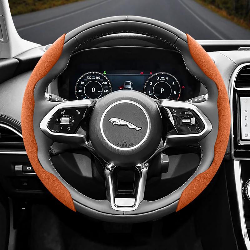 vcxja9 Suitable for Jaguar Anti-Slip Buckle Segmented Suede Steering Wheel Cover Suitable for Xf X250 Xe E Pace F Xj I 