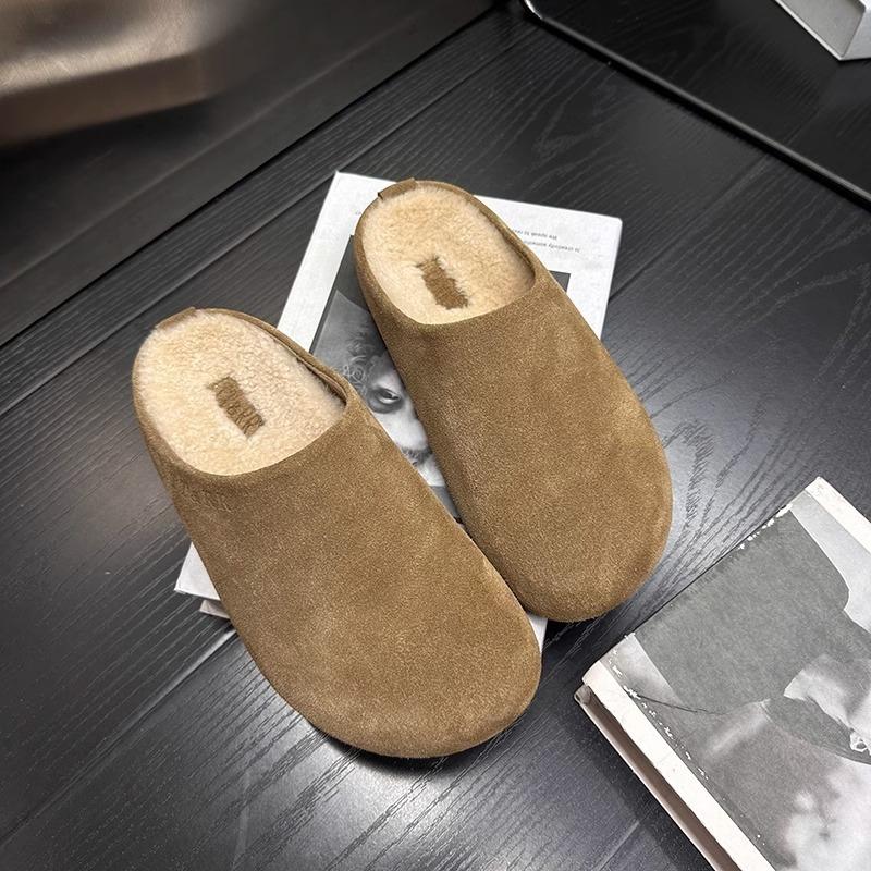 Lamb wool lazy bag head half slippers women wear slippers versatile thick-soled lazy hairy shoes women