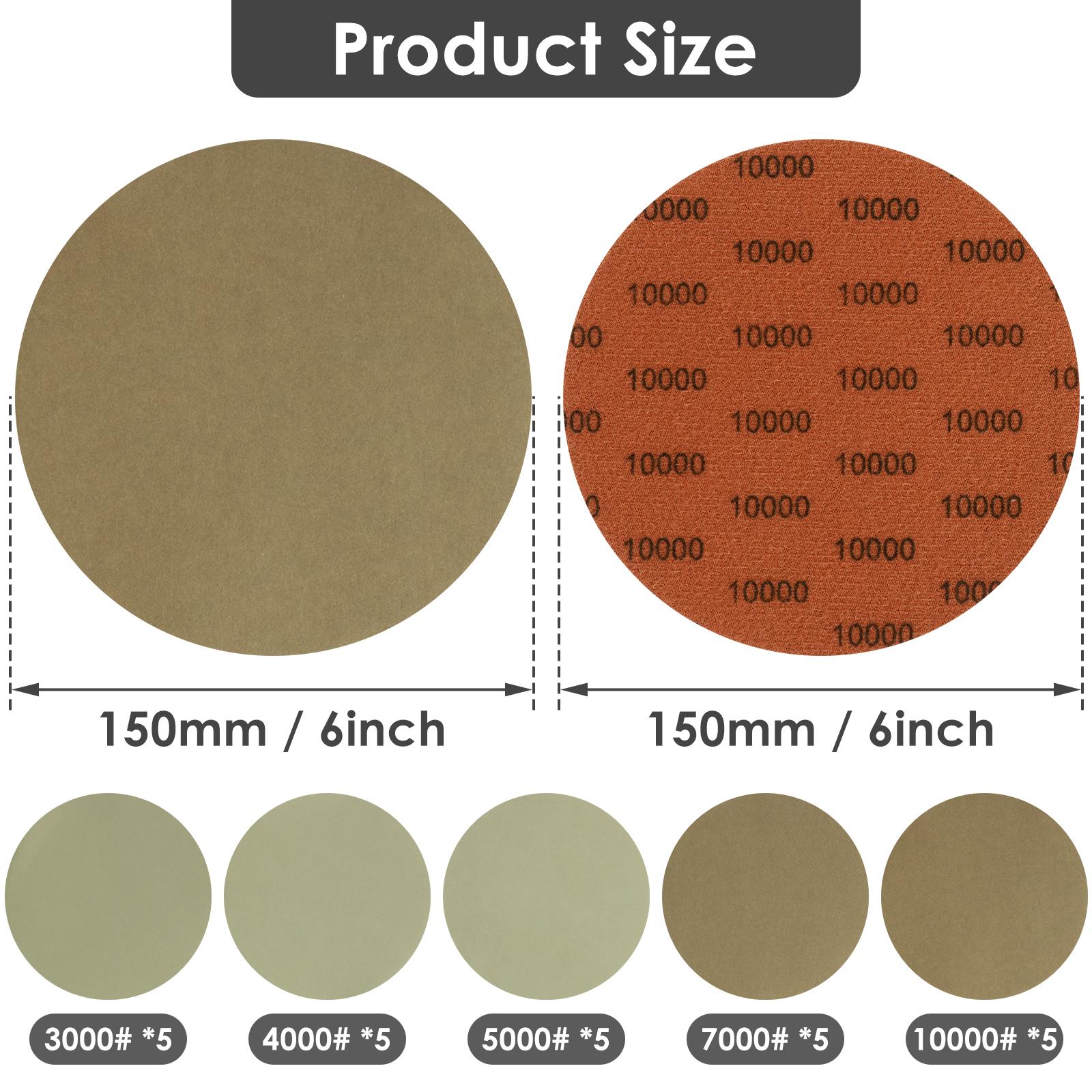 

25/40 шт. Флокированные шлифовальные диски 150 мм/6 дюймов Карбид кремния Диски на липучке 1000-10000 зернистость Водонепроницаемая наждачная бумага