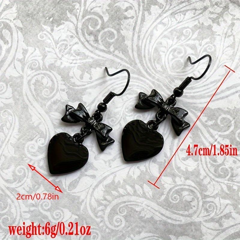 Bowknot Heart Design Black Dangle Earrings Alloy Jewelry Goth Style Exquisite Gift For Women Girls Daily Casual