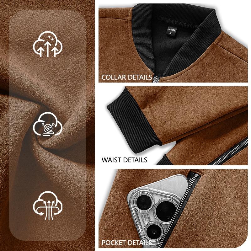Men S Vintage Streetwear Suede Bomber Jacket Casual Outerwear