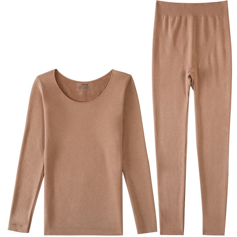 Women's Thermal Underwear Set: Thick Velvet, Seamless, Round Neck for Autumn and Winter
