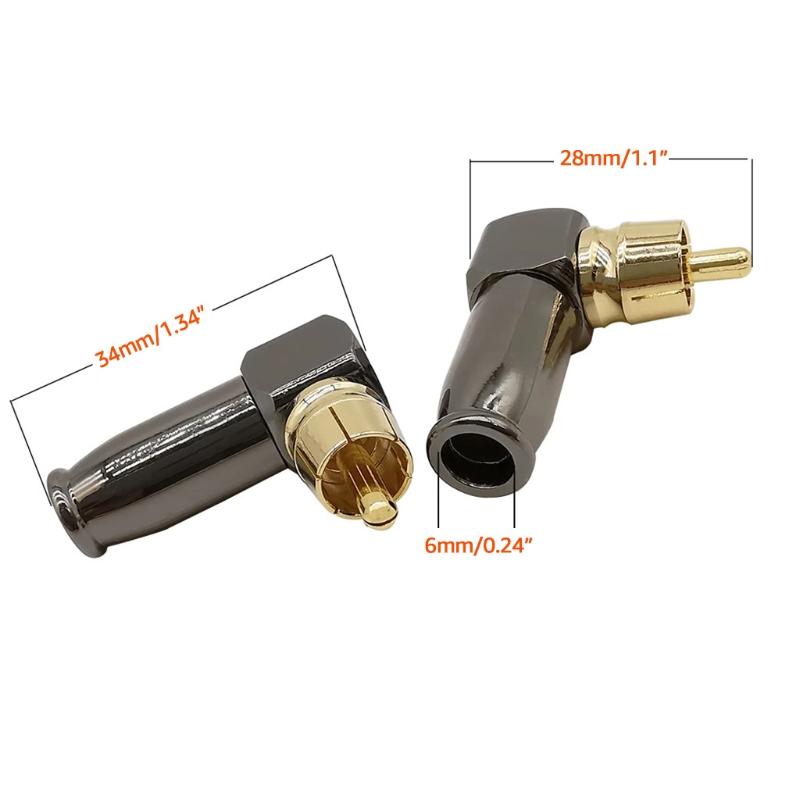 RCA Male Plug Right Angle Video/Audio Wire Connectors Gold Plated RCA Jack Plug Audio Speaker Connector