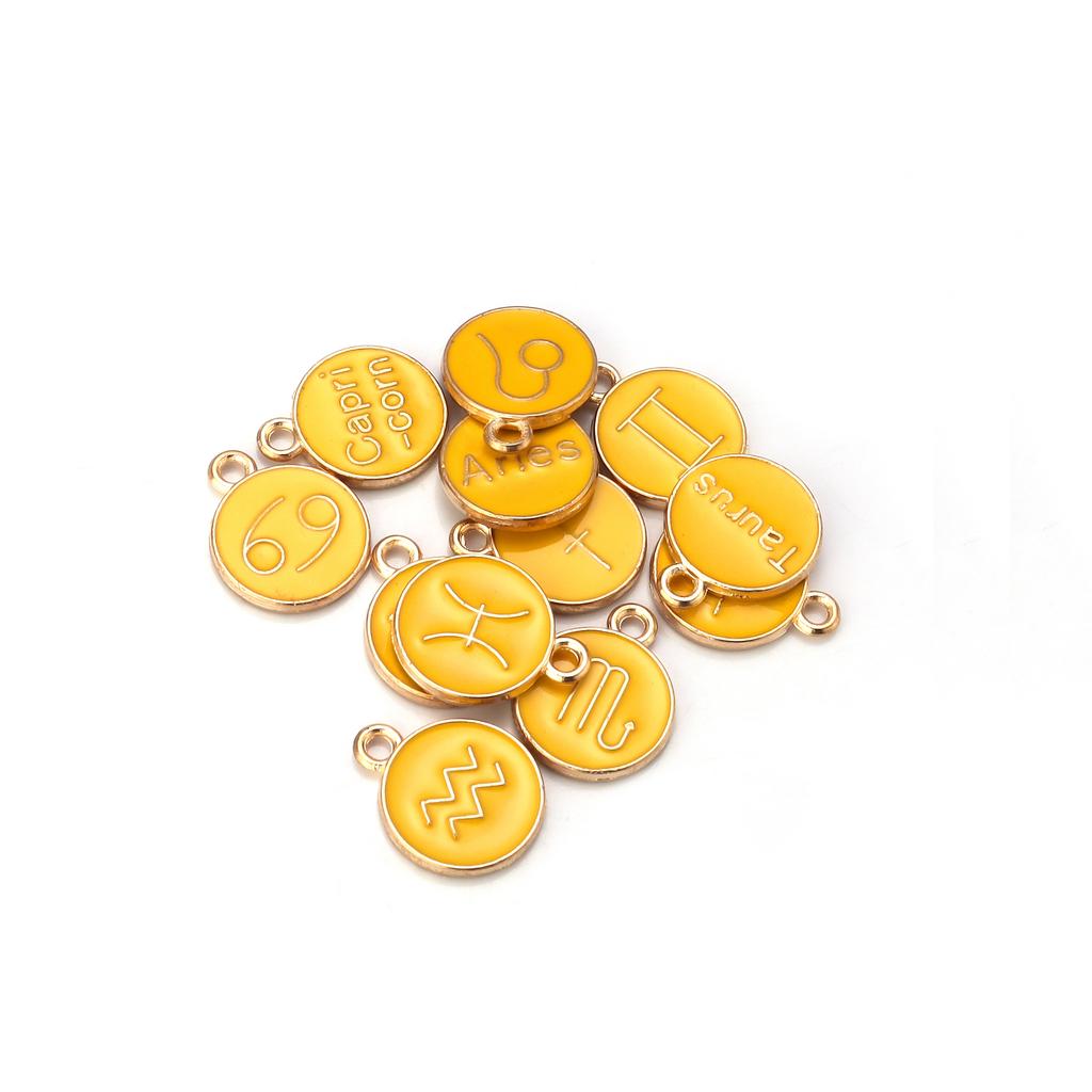 12Pcs/lot Alloy Drip Oil Charm Color Twelve Constellations Enamel Pendant for Jewelry Making DIY Bracelet Necklace Accessories
