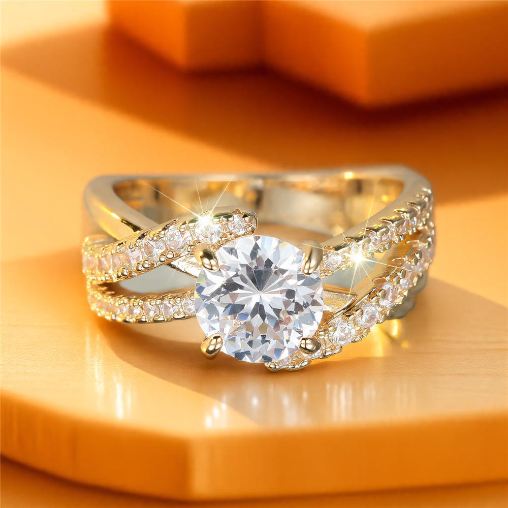 Cute Female White Zircon Stone Ring Gold Color Engagement Charm Wedding Jewelry For Women