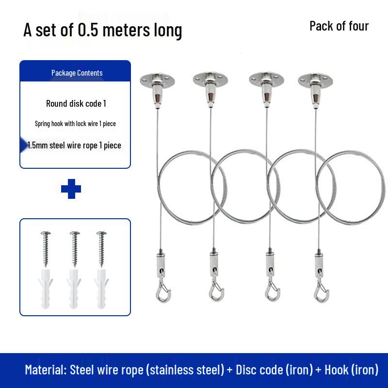 Adjustable Stainless Steel Wire Hanging Kit with Hook for Ceiling Signs and Luminaires