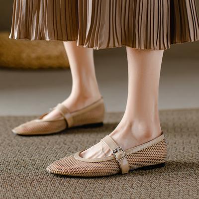 Moda Rozmiar 33-40 2024 Casualowa Moda Damskie Płaskie Obcasy Lato Biuro Wycięcia Siateczka Klamra Pani Skórzane Mary Janes Buty Kobieta