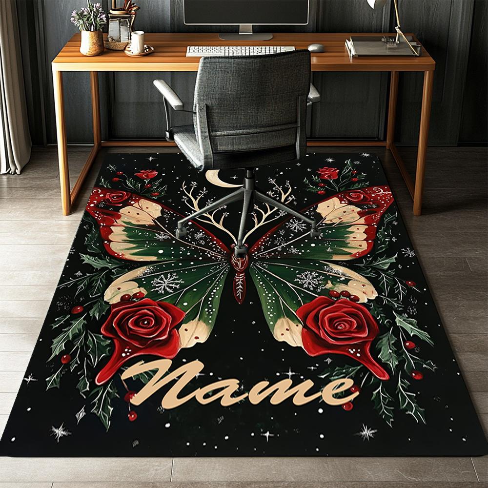 Custom Name Butterfly Printed Carpet,Rug for Office Chair Living Room Bedroom Kitchen Room Decor Gifts.