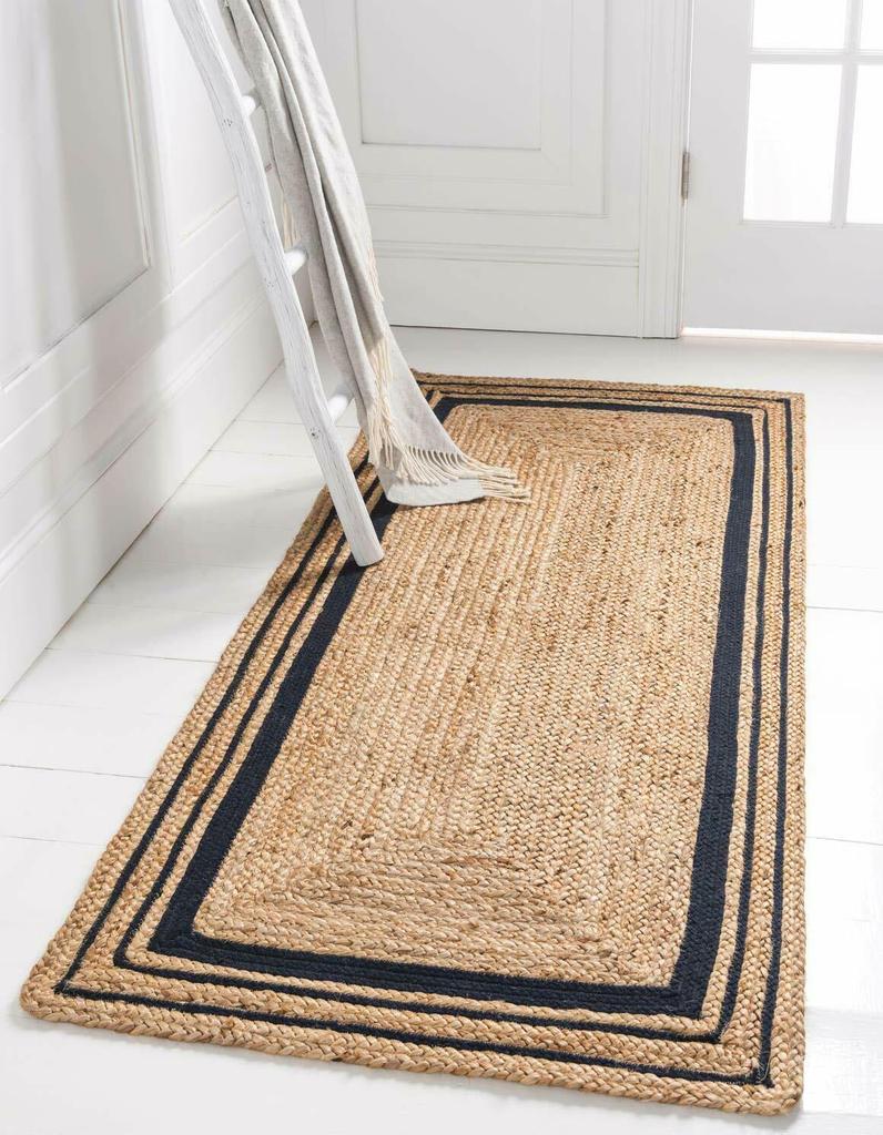 Jute Rug Natural Carpet Rectangle 100% Natural Fiber Area Living Rug Handmade Look