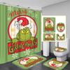 Christmas Green-Haired Pattern Shower Curtain Four-piece Set With 12 Hooks Polyester Waterproof Shower Curtain.