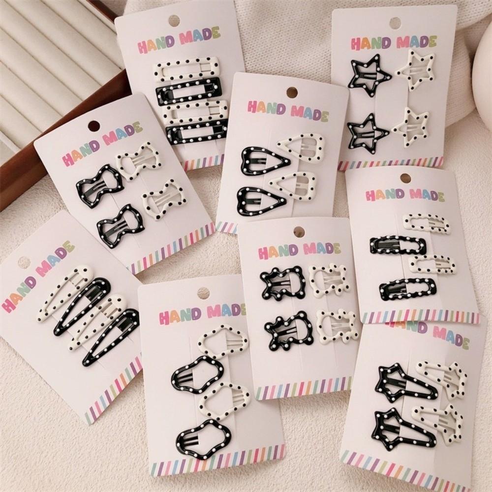 4pcs/set Black White Dot Hairpin Geometric Barrettes Fashion Hair Clips  Hair Accessories
