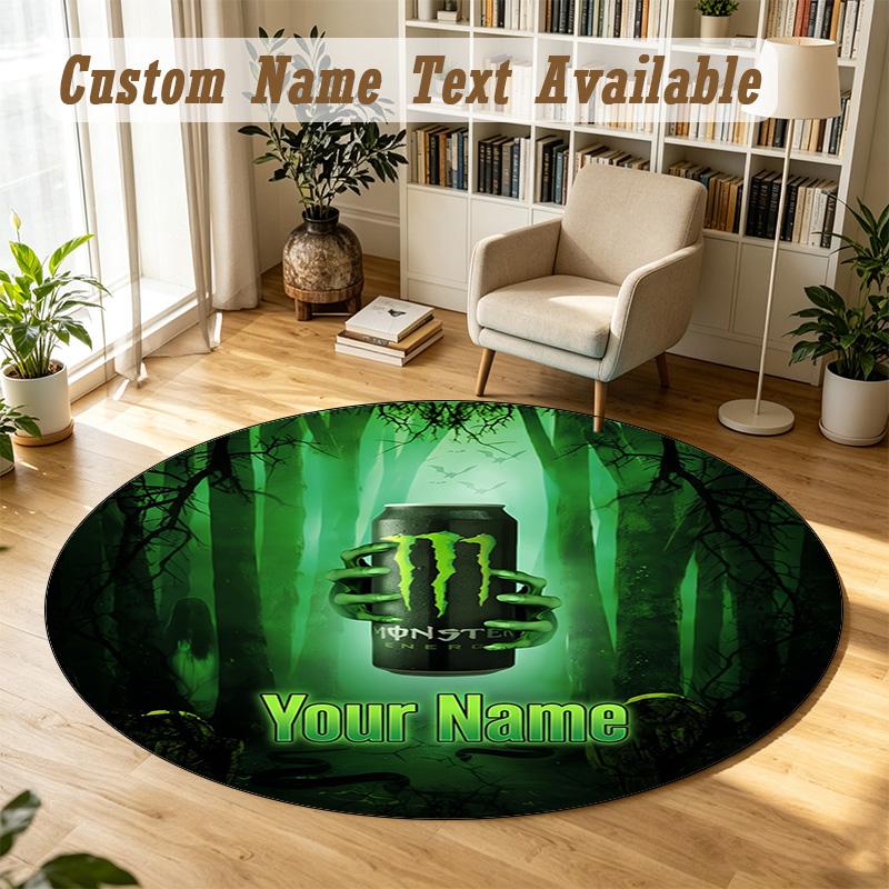 Round Rug Custom NameMonster Energy Pattern Non Slip Carpet Home Floor Decor