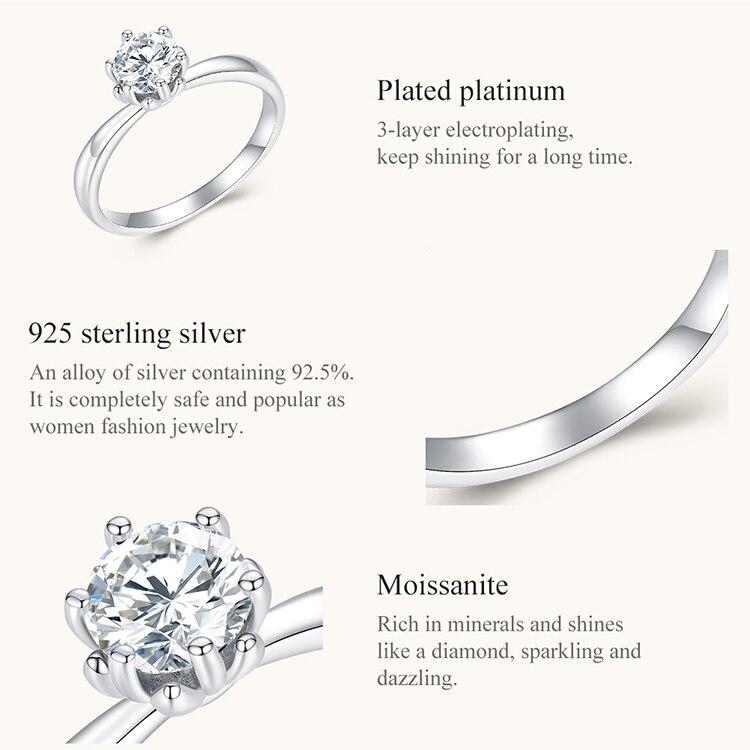 BAMOER 0.8CT Round Moissanite 14K Gold Plated Ring for Women D Color VVS1 EX Lab Diamond Engagement 925 Sterling Silver Ring