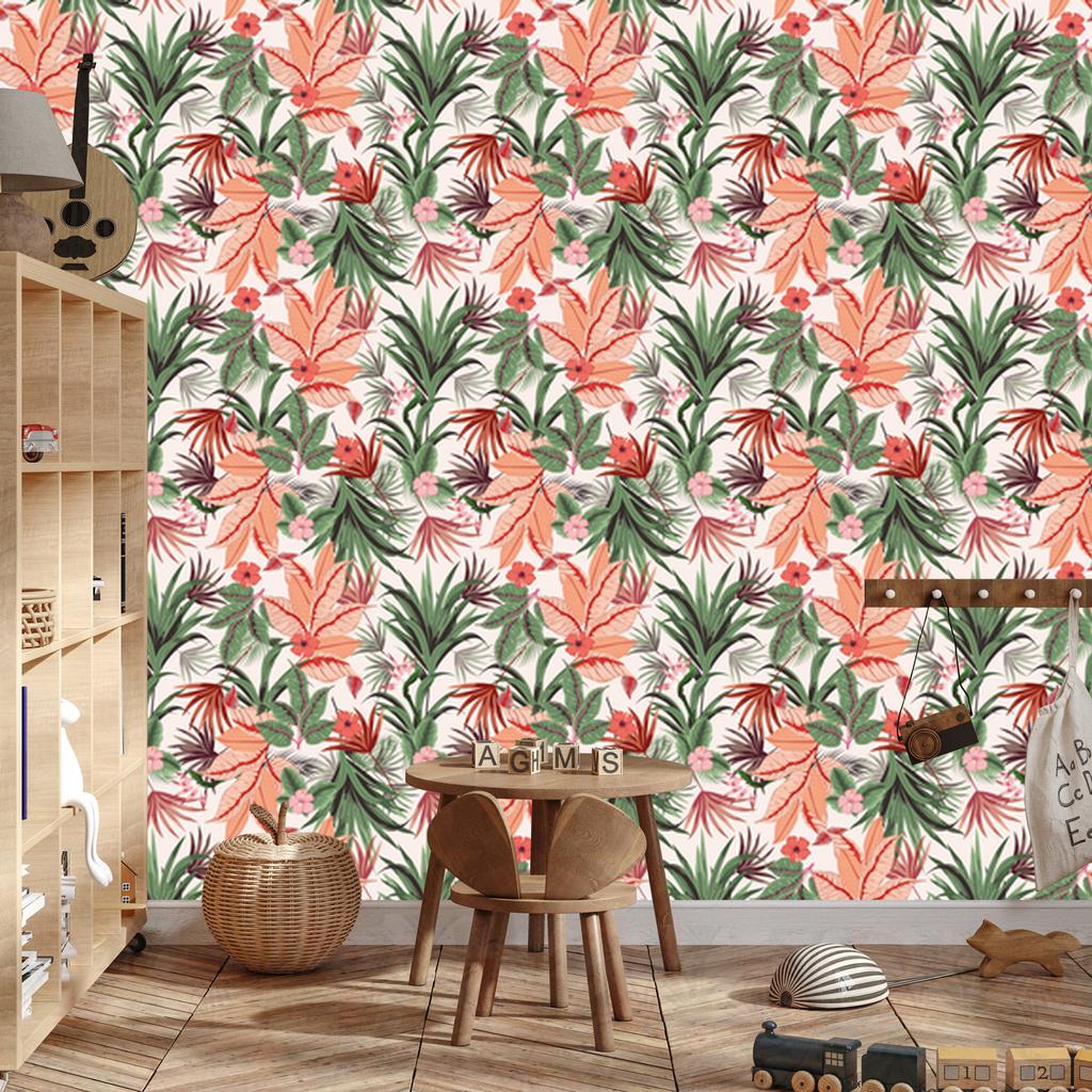 Exotic Tropical Leaves Flowers Wallpaper for Living Room and Bedroom 50x1000