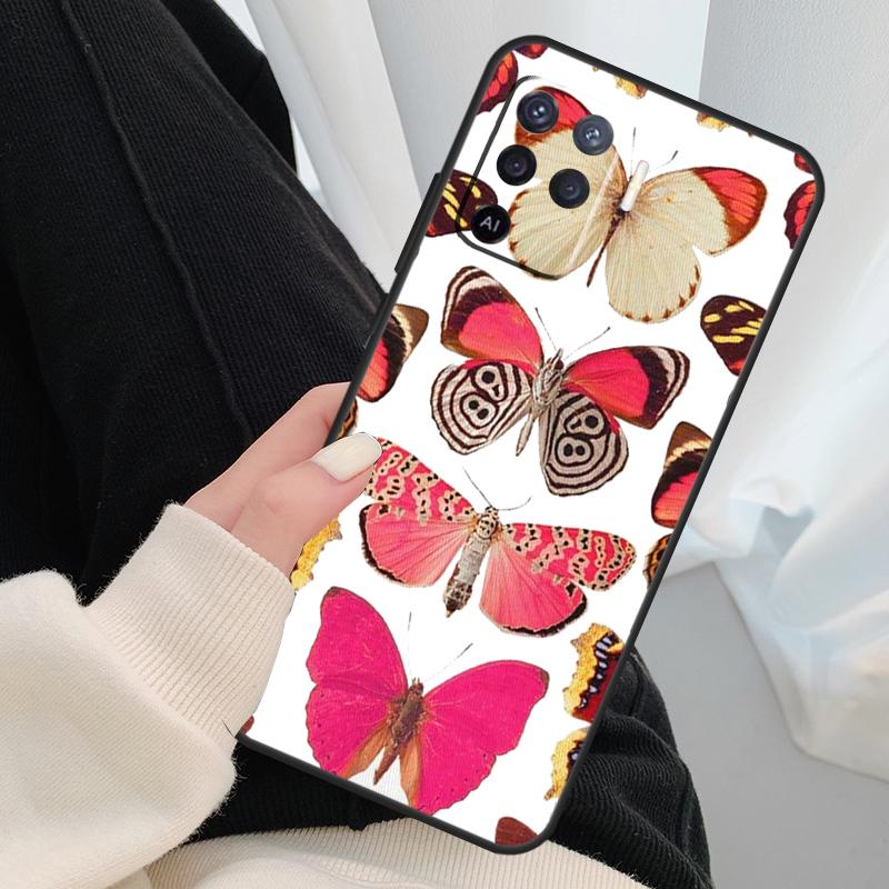 Schmetterlingsblumen Hülle Für Oppo A54 A74 A94 A18 A57 A17 A77 A38 A58 A78 A98 A80 A60 A40 A96 A76 A16 A15 A5 Pro