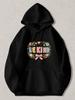 Black Pullover Hoodie with Colorful Floral Wreath And Be Kind Text Cute Heart Bow Graphic Sweatshirt for Casual Daily Wear
