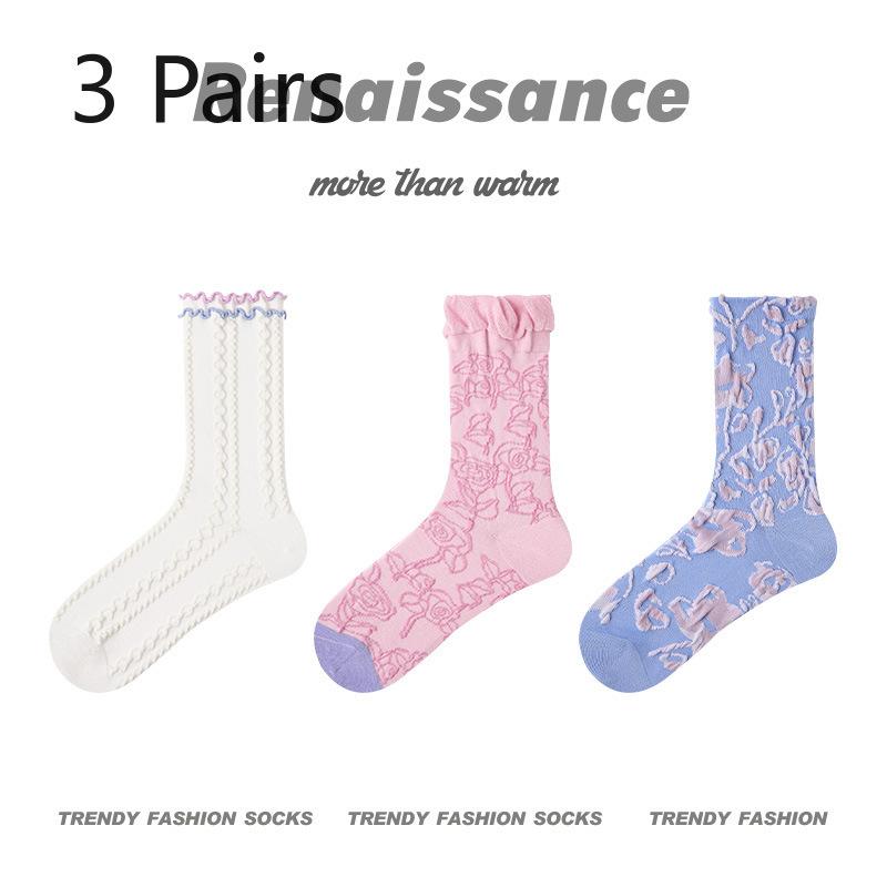 3 Pairs of Female Spring and Summer Thin Style Breathable Sports Tube Cotton Socks