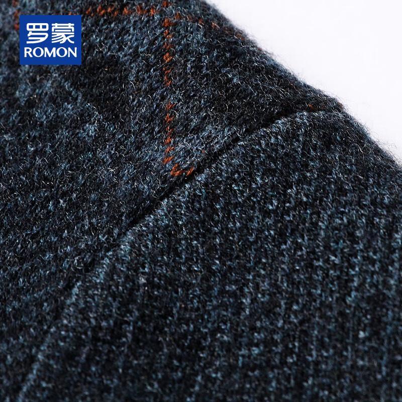 ROMON Men's 100% Pure Wool V-Neck Thickened Striped Knit Sweater