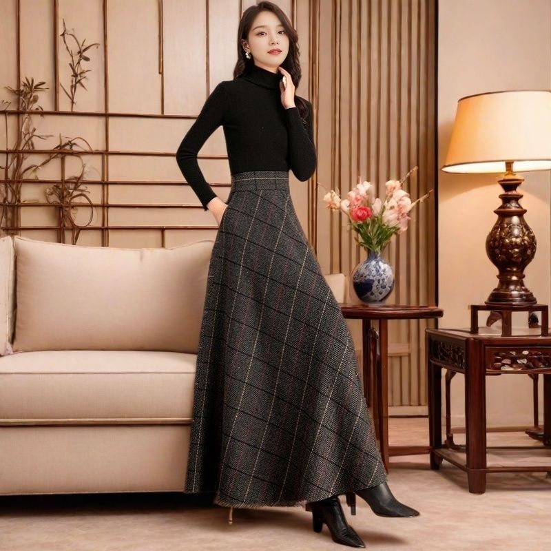 Fall and Winternew Arrivalplaid Long Skirtplus
