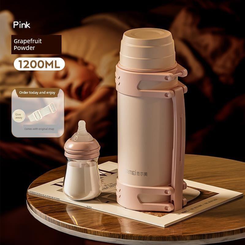 Thermos Cup for Baby Formula, Portable Baby-Specific Milk Preparation Kettle, Constant Temperature 45-Degree Water Kettle for Mother and Baby [Antibacterial 304 Liner] 1.2L-Grapefruit Powder